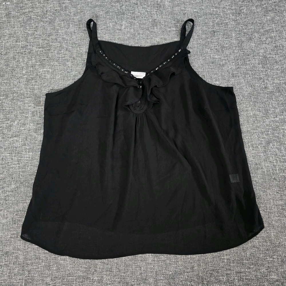 Avenue Black Sequin Ruffle Chiffon Camisole Tank Top Plus Size 26/28